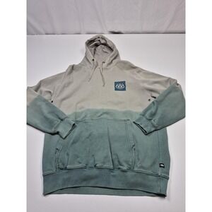 686 Hoodie Mens Medium Gray Green Dip Dye Pullover Fleece Kangaroo Pocket Logo